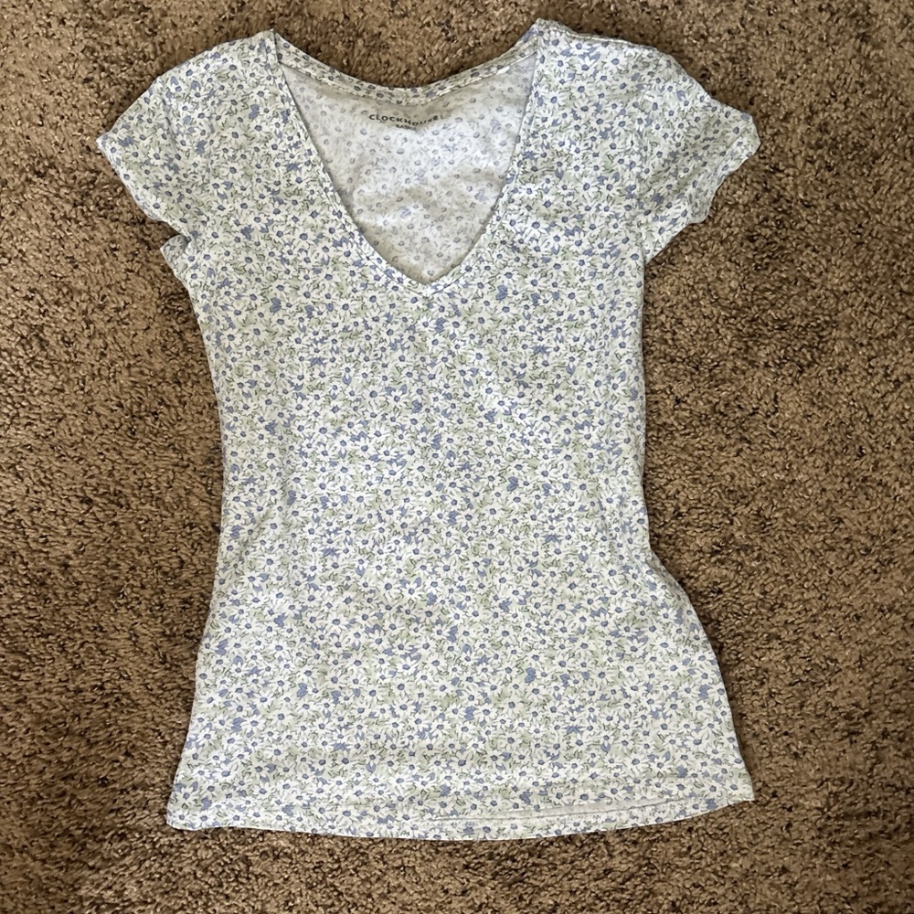 V-Neck Floral Slim-Fit Tee in White & Lavender by A New Day